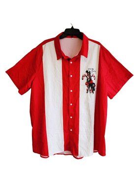 Christmas Mens Greetings Red Striped Button-Up Shirt 2XL Short Sleeve